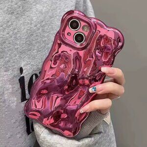 For Iphones all 16 15 14 13 Cute Kawaii Hot Pink Wavy Frame Girl Iphone Case Y2K